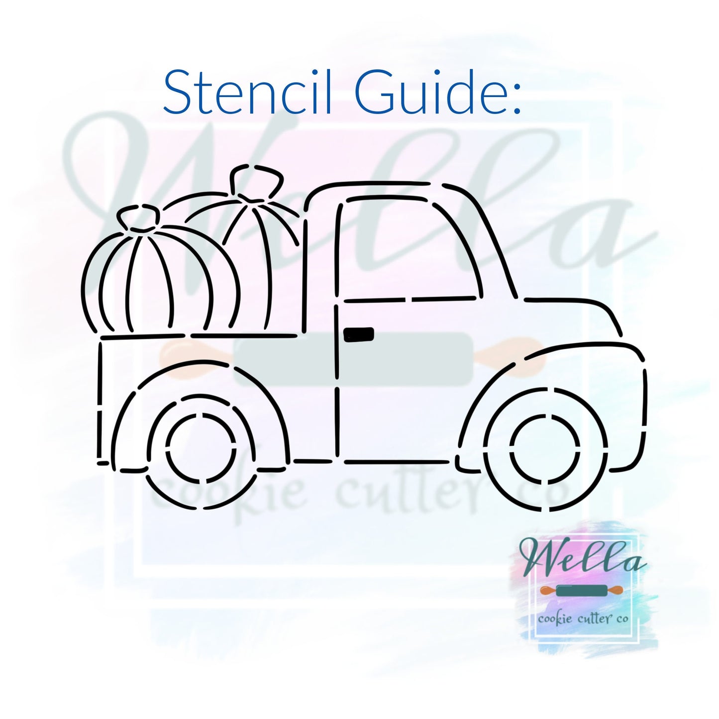 Truck with 2 Pumpkins Cookie Cutter with Optional Stencil Guide, Pumpkin Truck Cookie Cutter, Fall Cookie Cutter