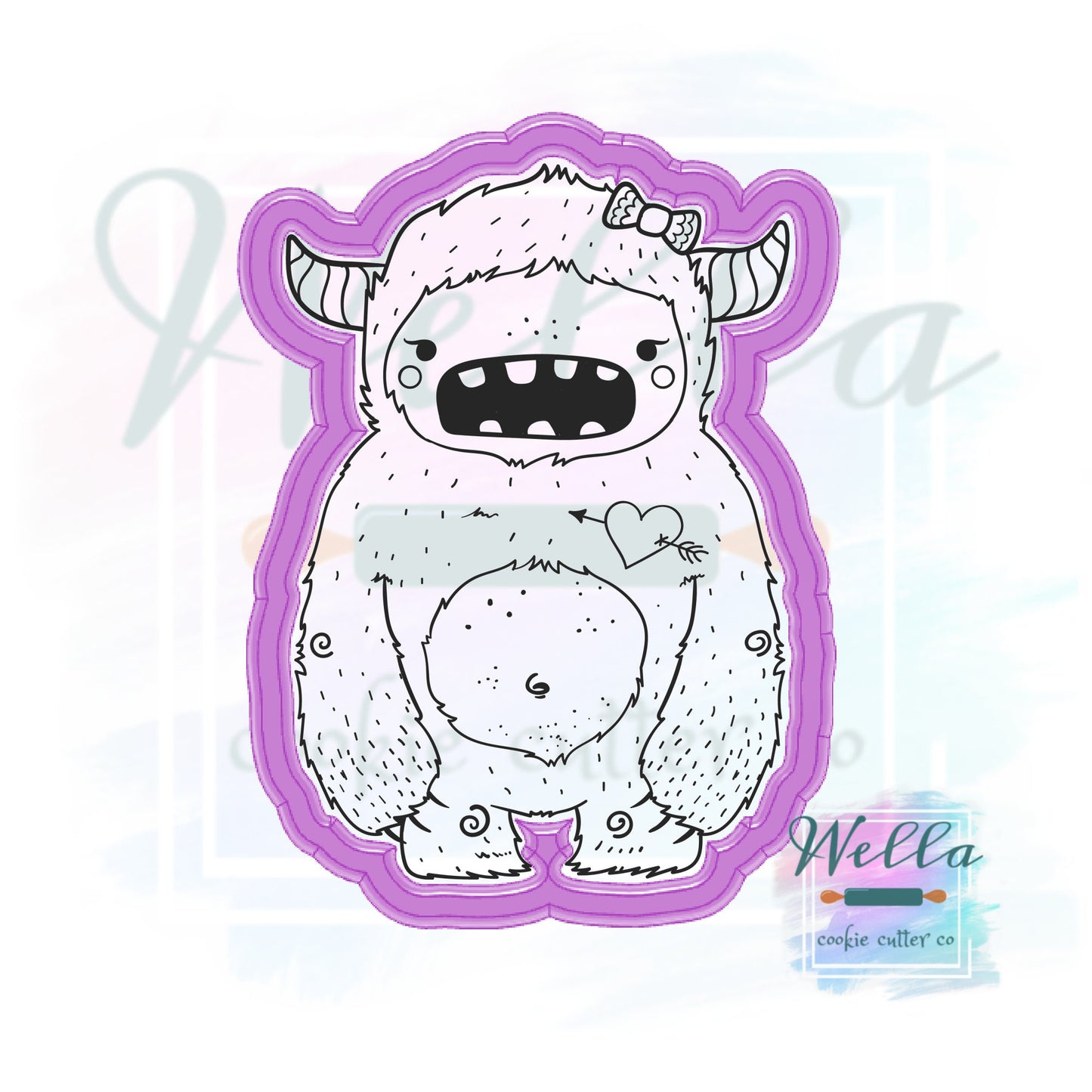 Yeti Valentine Cookie Cutter, Yeti Monster Cookie Cutter, Yeti Cookie Cutter, Love Monster Cookie Cutter