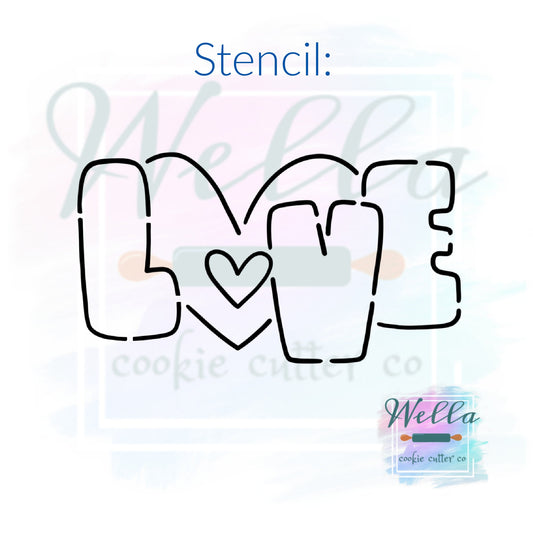 Love Cookie Cutter with Cut Out Heart and Optional Stencil, Valentine's Day Cookie Cutter, Love Cookie Cutter