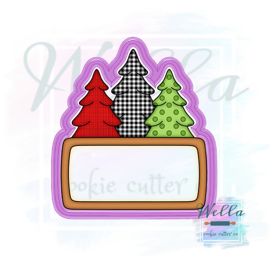Tree Name Plaque Cookie Cutter, Christmas Name Plaque Cookie Cutter, Woodland Cookie Cutter