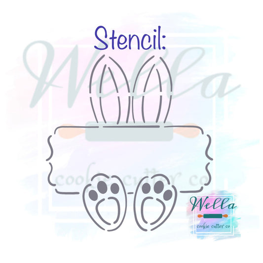 Bunny Ears and Feet Name Plaque Cookie Cutter with Optional Stencil