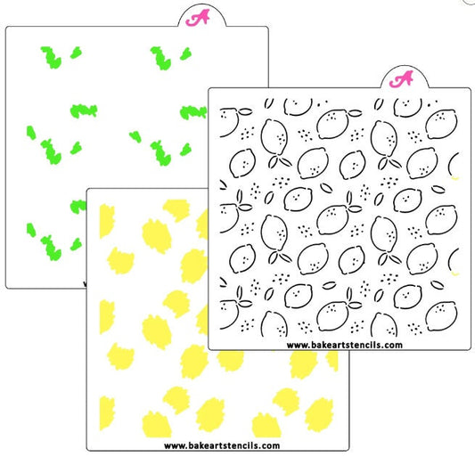 Lemon Squeezy Cookie Stencil Set - 3 Piece Set, Lemon Cookie Stencil, Background Stencil
