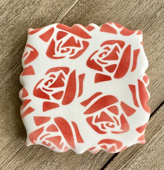 Ruffled Rose Pattern Stencil, Rose Cookie Stencil