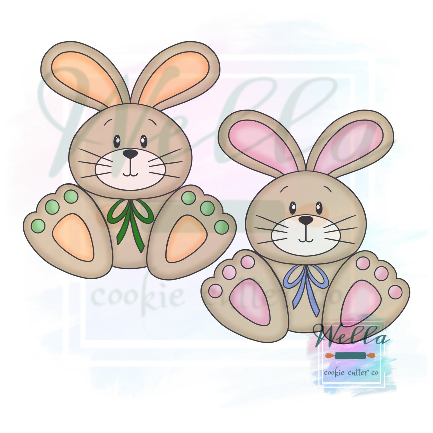 Bunny Big Feet Cookie Cutter with Optional Stencil Guide, Easter Cookie Cutter
