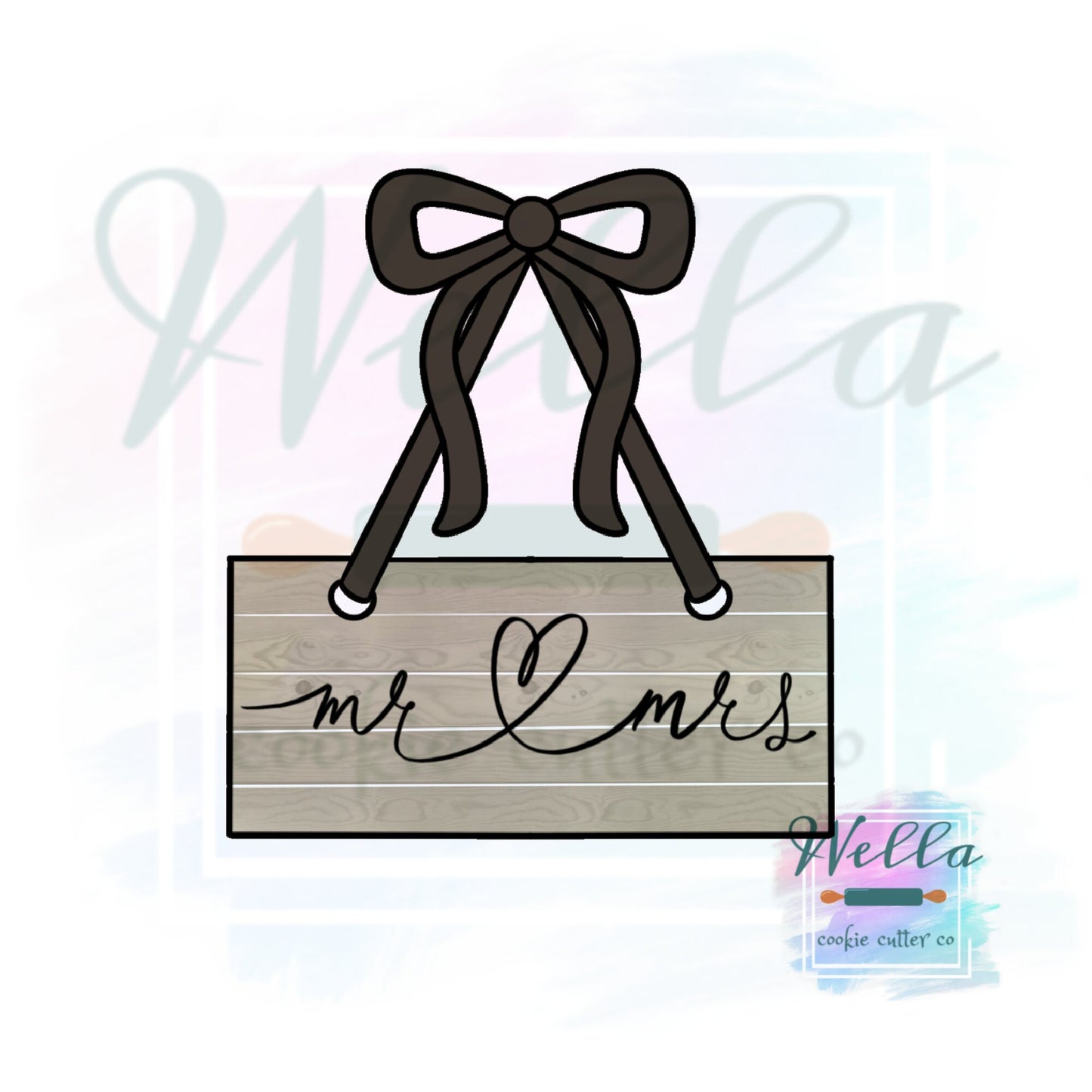Hanging Sign with Bow Cookie Cutter, Bridal Cookie Cutter