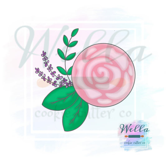 Floral Rosette with Greenery Cookie Cutter, Floral Cookie Cutter, Rose Cookie Cutter
