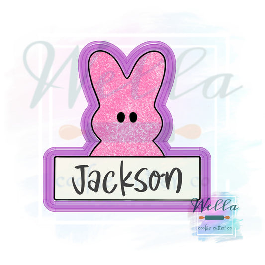 Marshmallow Bunny Name Plaque Cookie Cutter, Easter Cookie Cutter