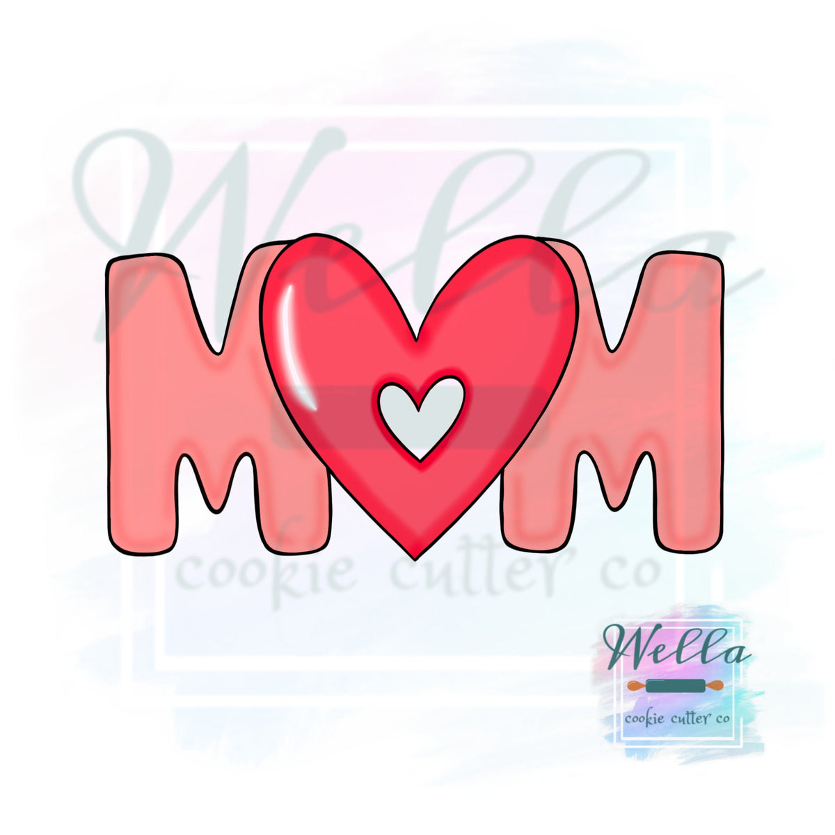 MOM with Heart Cut Out Cookie Cutter, Mom Cookie Cutter, Mother's Day Cookie Cutter
