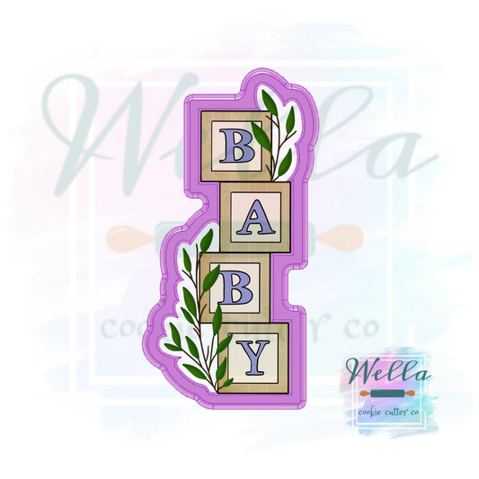 Baby Blocks with Greenery Cookie Cutter - Optional Stencil