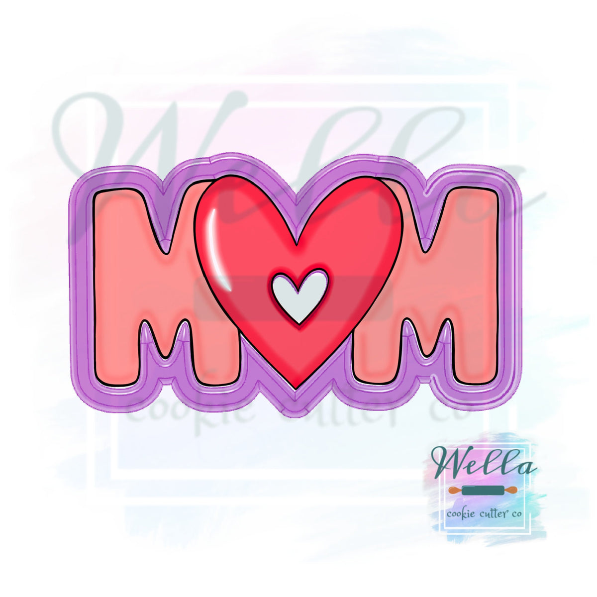 MOM with Heart Cut Out Cookie Cutter, Mom Cookie Cutter, Mother's Day Cookie Cutter