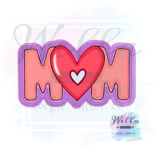 MOM with Heart Cut Out Cookie Cutter, Mom Cookie Cutter, Mother's Day Cookie Cutter