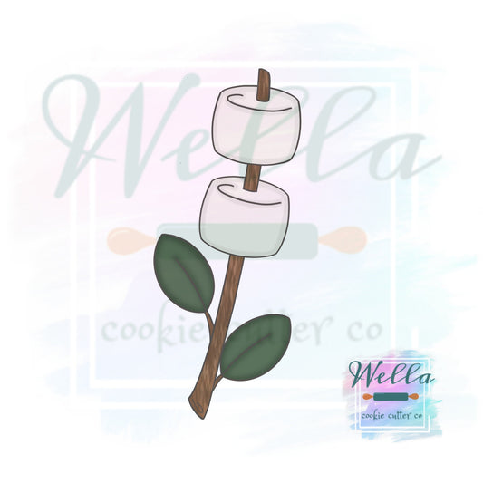 Marshmallows on Stick with Leaves Cookie Cutter, Camping Cookie Cutter