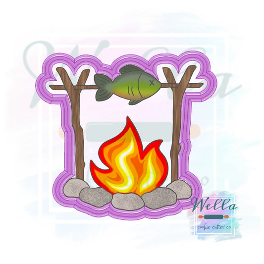 Roasting Fish over Campfire Cookie Cutter, Camping Cookie Cutter