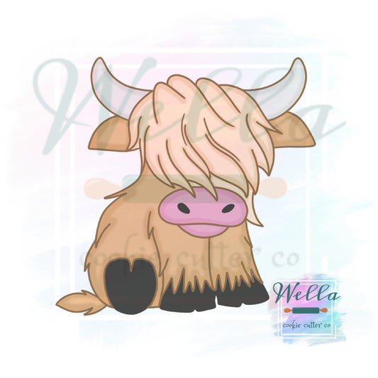 Highland Cow Sitting Cookie Cutter with Optional Stencil Guide, Cow Cookie Cutter