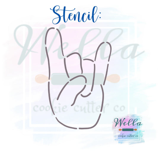 Rock Out Hand Cookie Cutter with Optional Stencil, Rock On Cookie Cutter