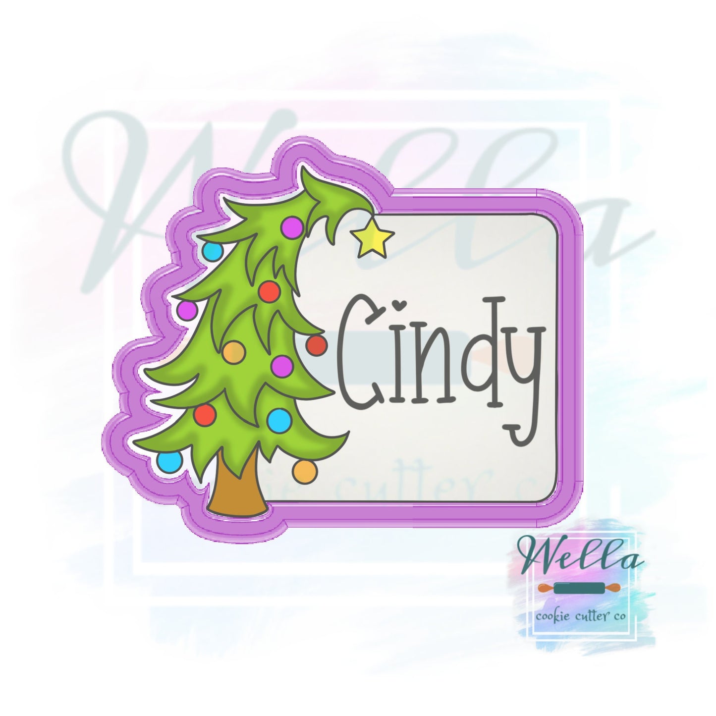 Christmas Tree Name Plaque #2 Cookie Cutter with Optional Stencil