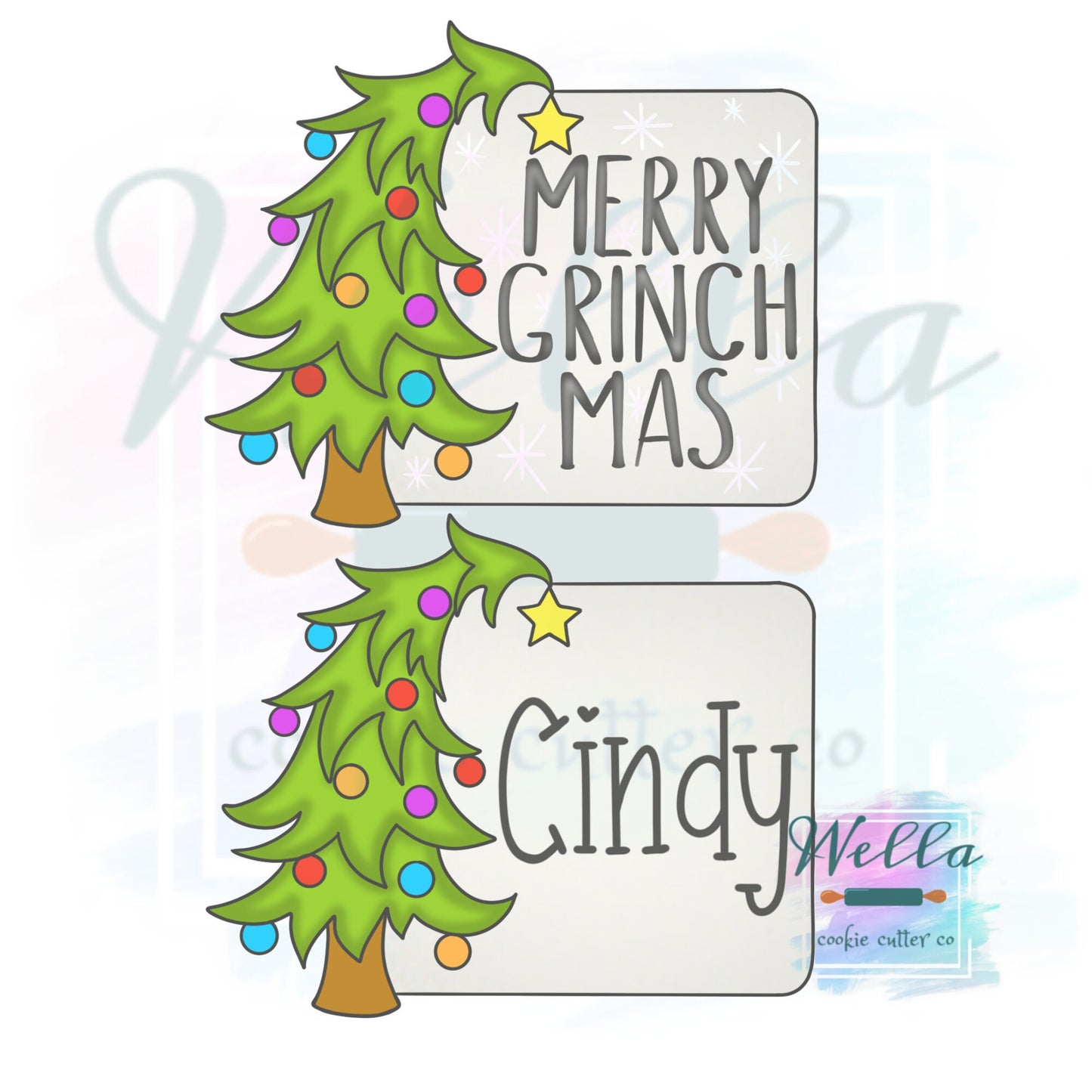 Christmas Tree Name Plaque #2 Cookie Cutter with Optional Stencil
