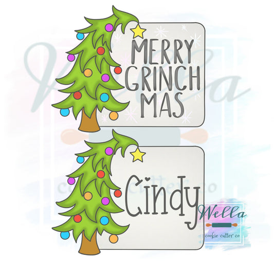 Christmas Tree Name Plaque #2 Cookie Cutter with Optional Stencil