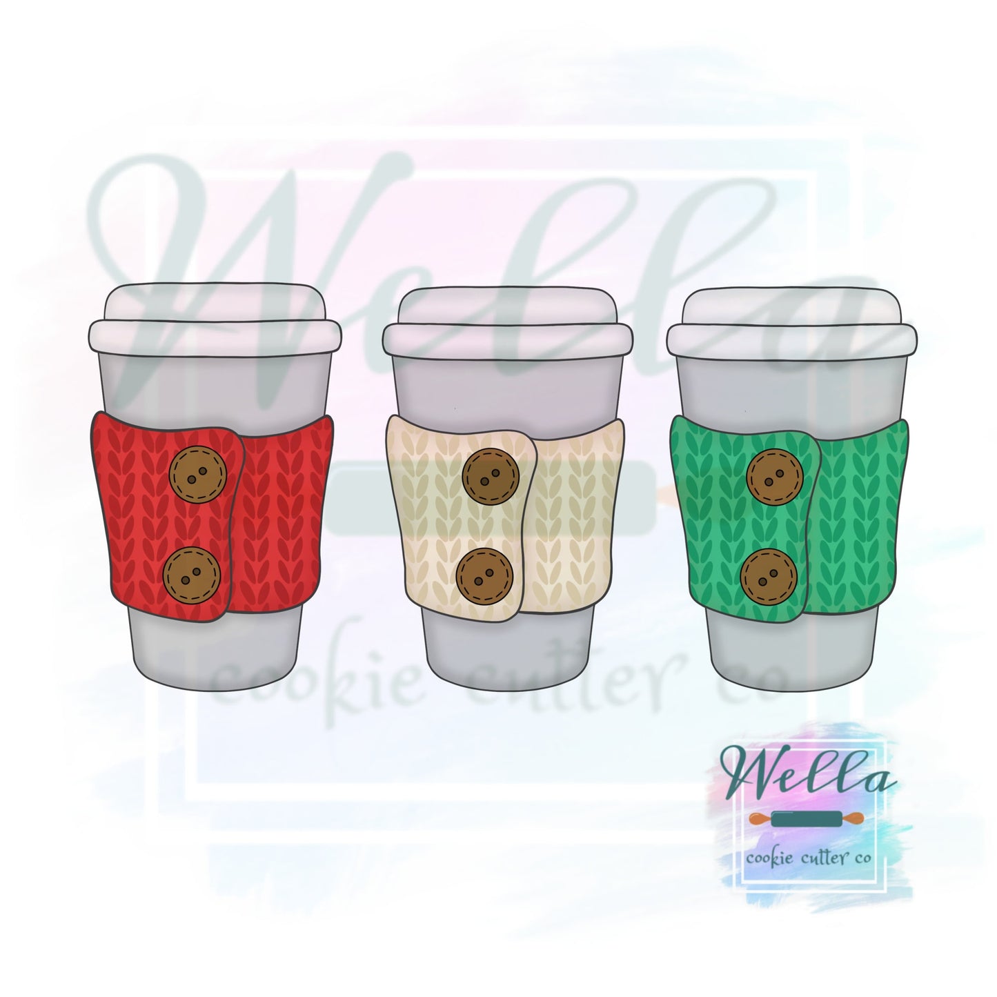 Knit Travel Cup Cookie Cutter with Optional Stencil