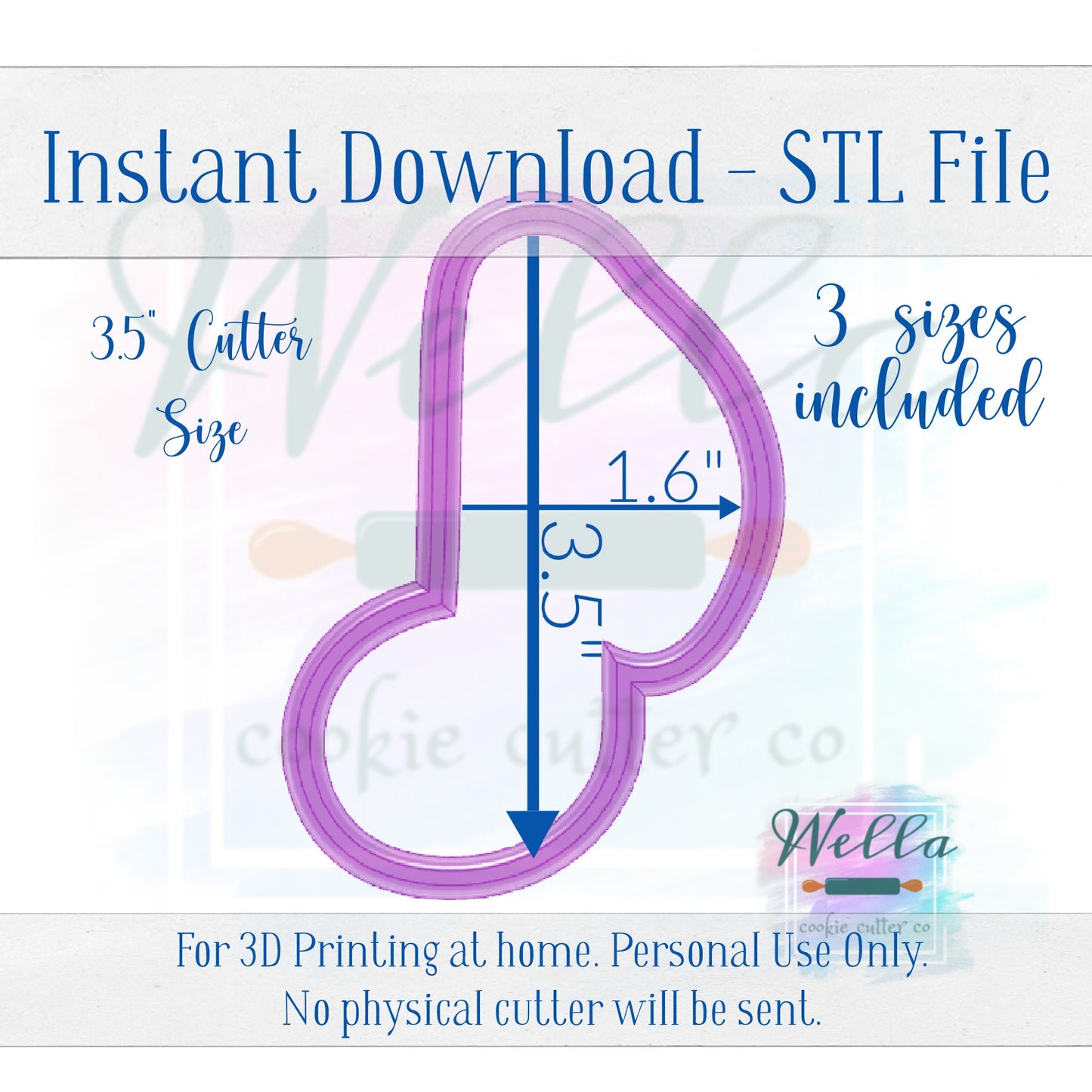 Digital STL File - Music Note Single Cookie Cutter - 3 Sizes: 3.5", 4" & 4.5" - PNG File Included.