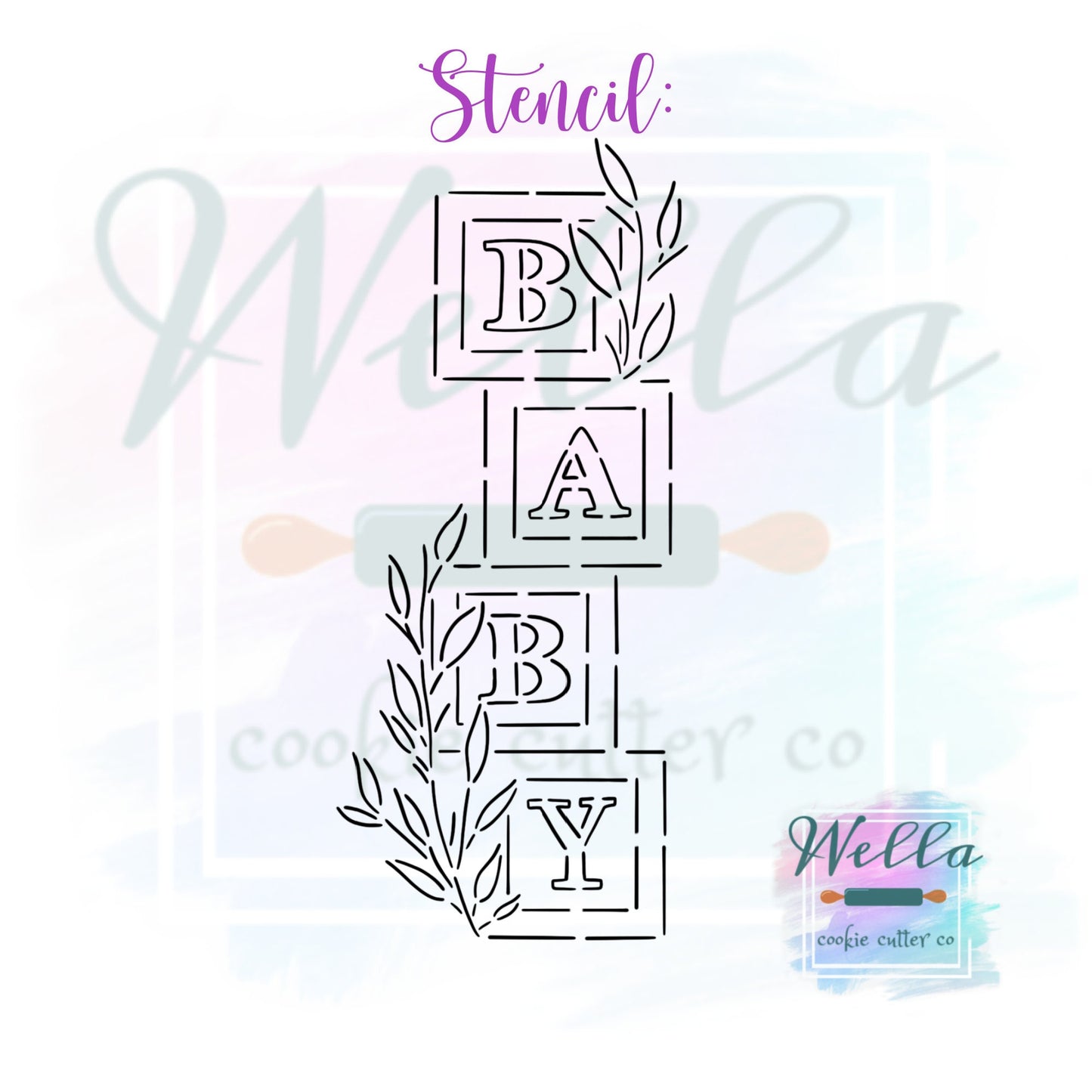 Baby Blocks with Greenery Cookie Cutter - Optional Stencil
