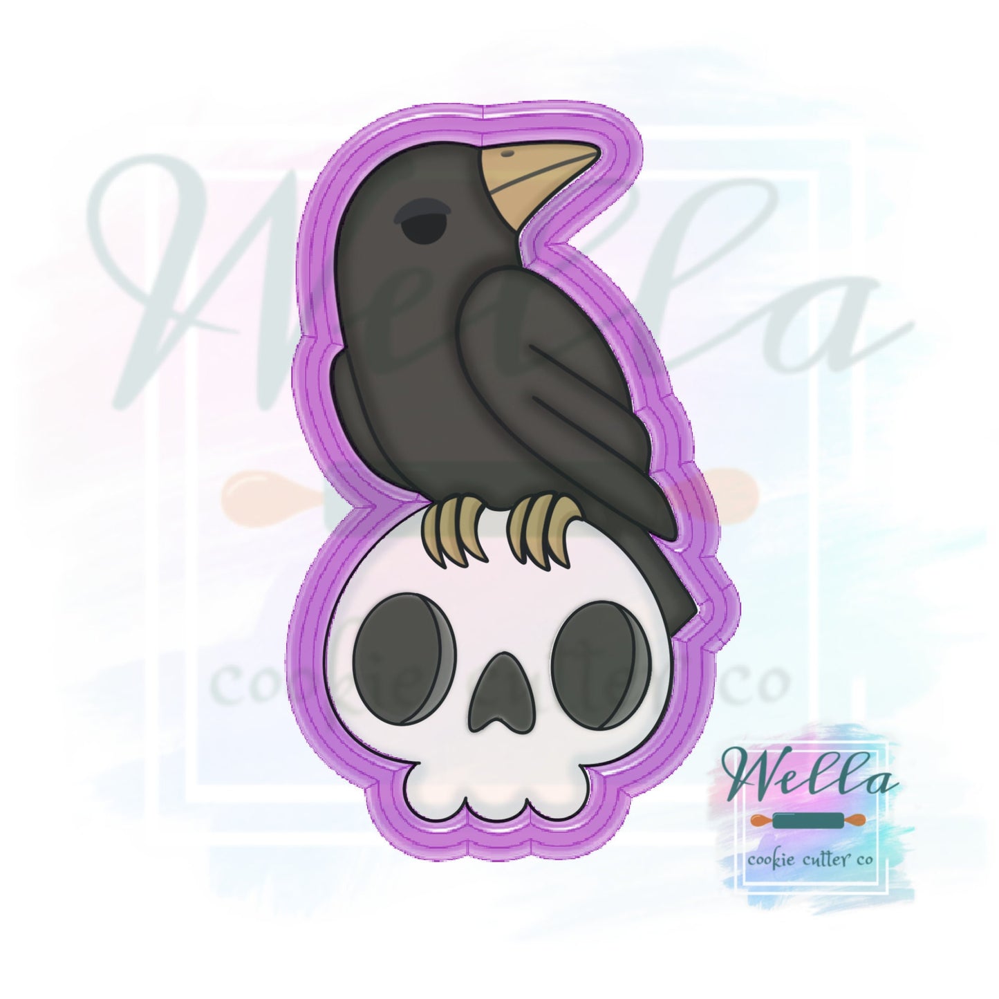 Crow Sitting on Skull Cookie Cutter with Optional Stencil
