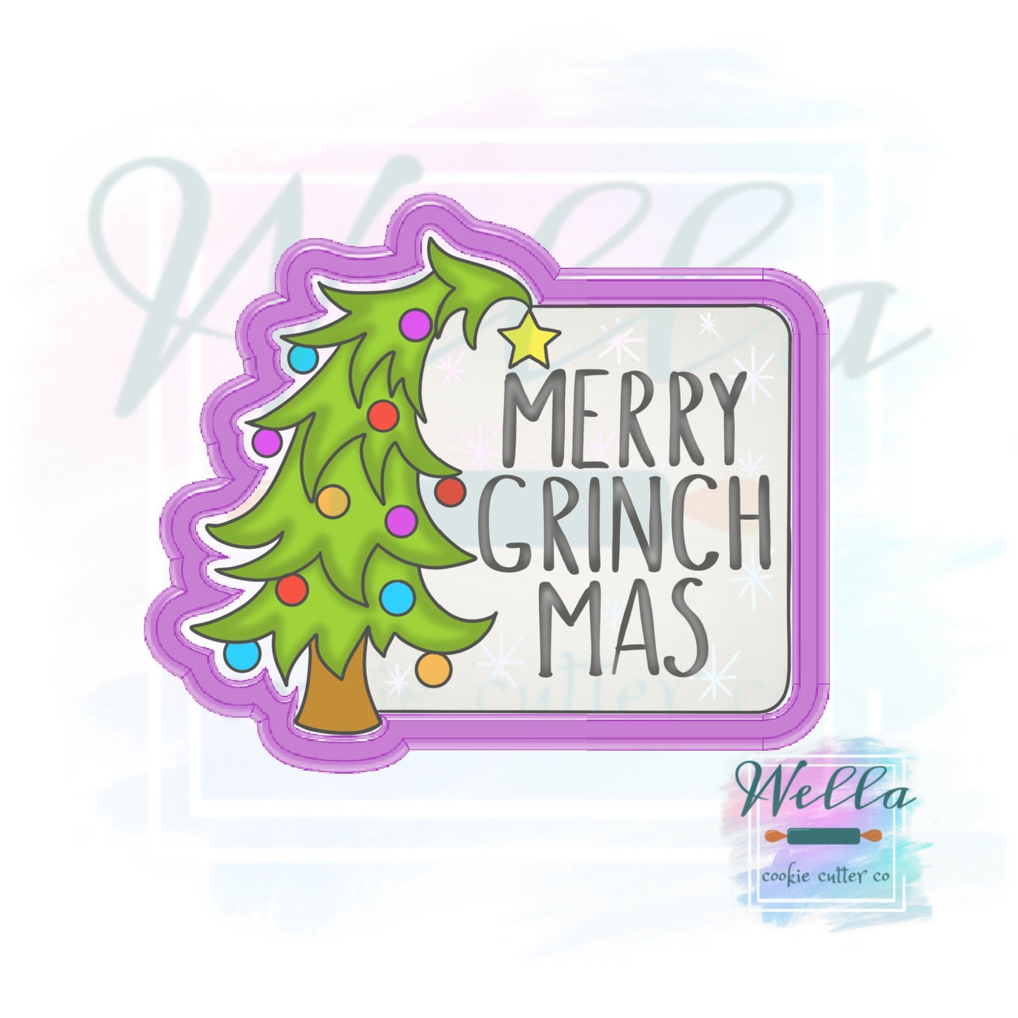 Christmas Tree Name Plaque #2 Cookie Cutter with Optional Stencil