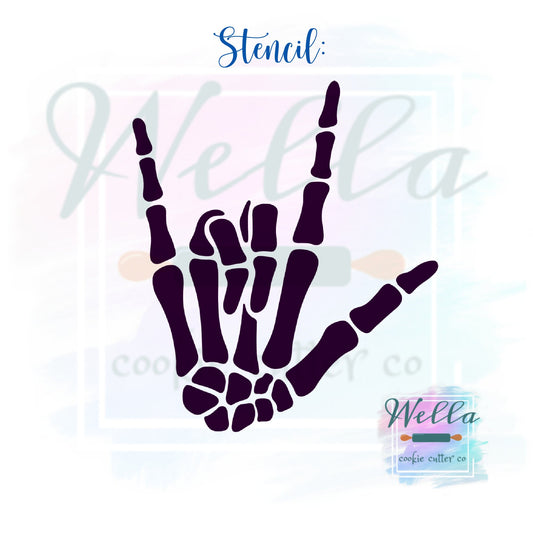 I Love You Skeleton Cookie Cutter with Optional Stencil, Skeleton Hand Cookie Cutter, Halloween Cutter