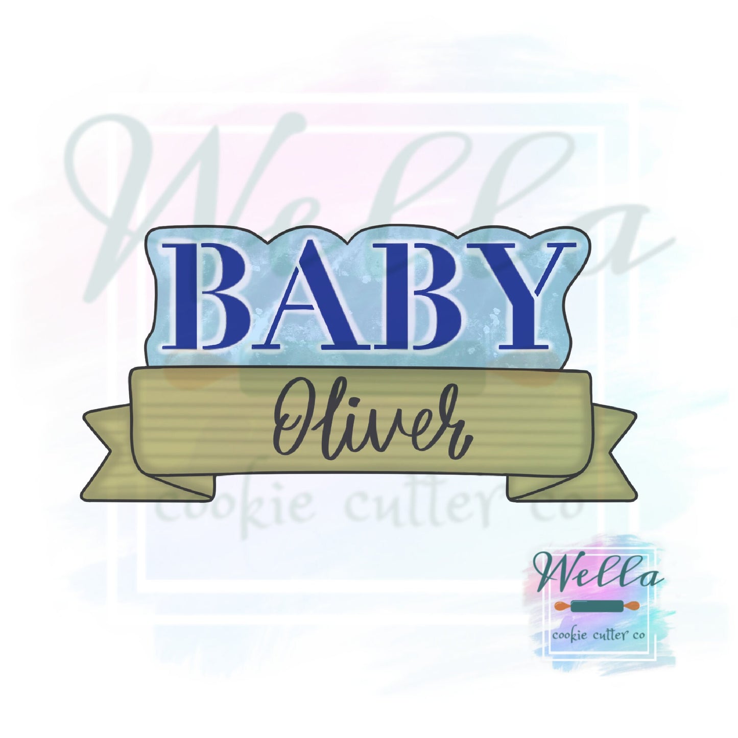 Baby Banner Plaque Cookie Cutter with Optional Stencil