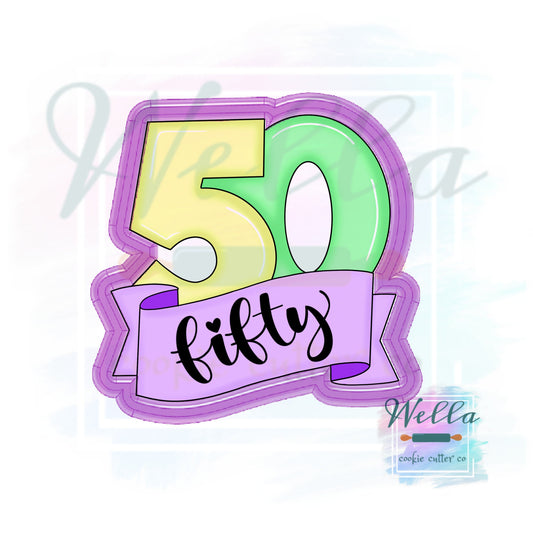 50 with Banner Cookie Cutter, 50th Birthday Cookie Cutter