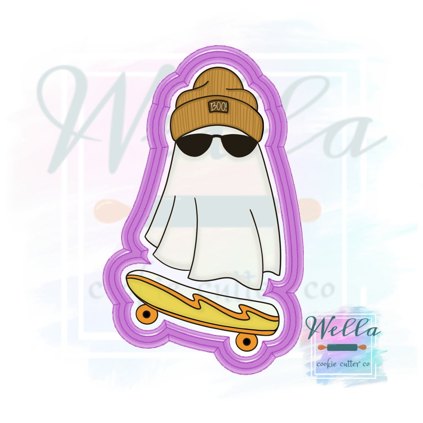 Skateboarding Ghost Cookie Cutter with Optional Stencil