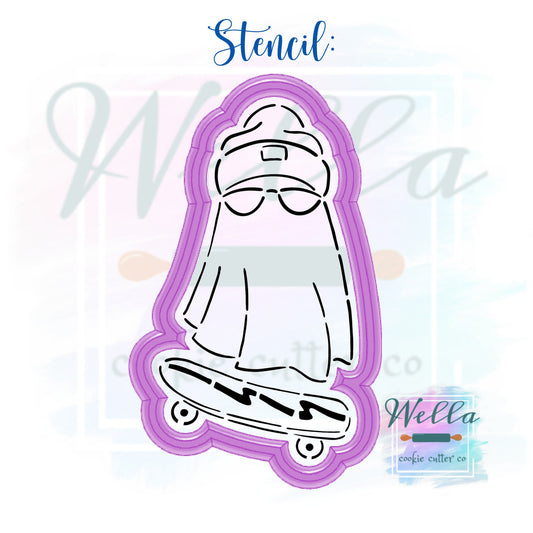 Skateboarding Ghost Cookie Cutter with Optional Stencil