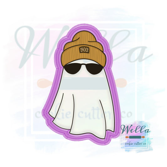 Ghost in Beanie Hat Cookie Cutter with Optional Stencil