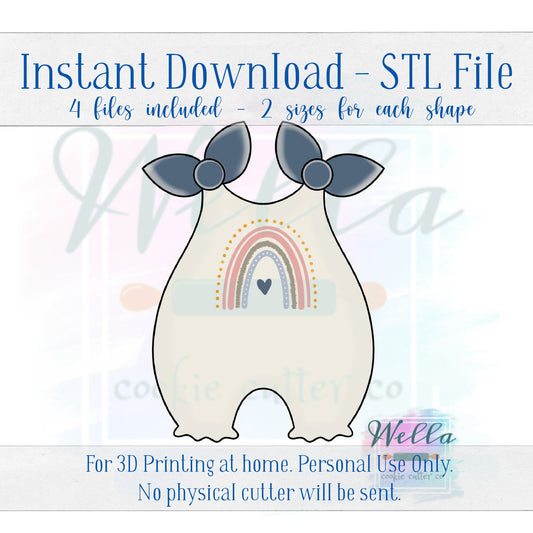 Digital STL File - Romper with Ties Cookie Cutter - 2 Sizes of each shape: 3.5" & 4"