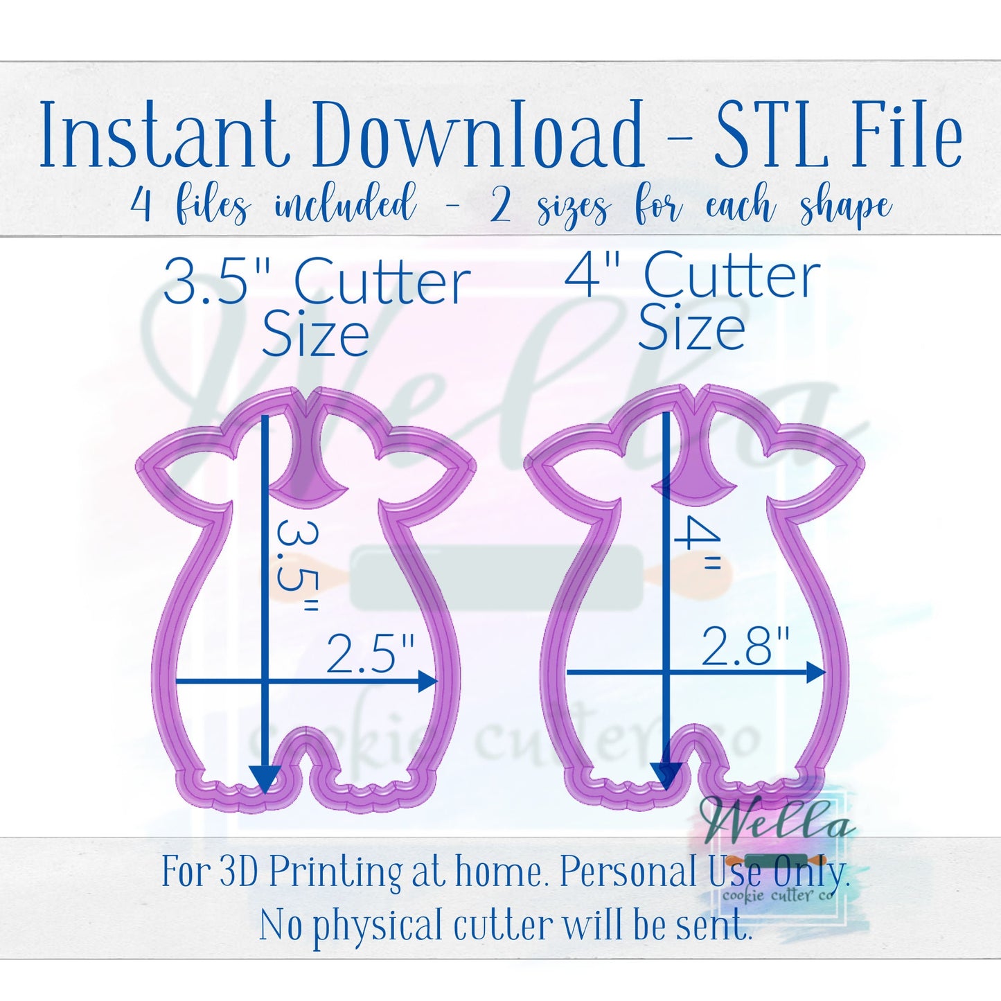 Digital STL File - Romper with Ties Cookie Cutter - 2 Sizes of each shape: 3.5" & 4"