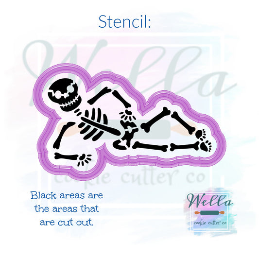 Chillin' Skeleton Cookie Cutter with Optional Stencil, Halloween Cookie Cutter