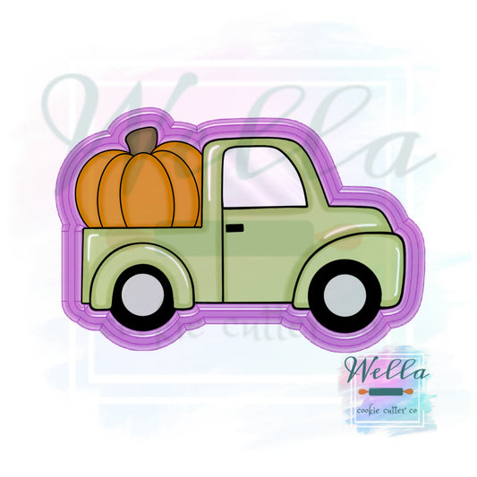 Truck with Single Pumpkin Cookie Cutter with Optional Stencil Guide, Pumpkin Truck Cookie Cutter, Fall Cookie Cutter