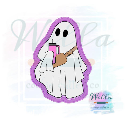 Boo-jee Ghost Cookie Cutter with Optional Stencil, Bougee Ghost Cookie Cutter, Ghost with Tumbler