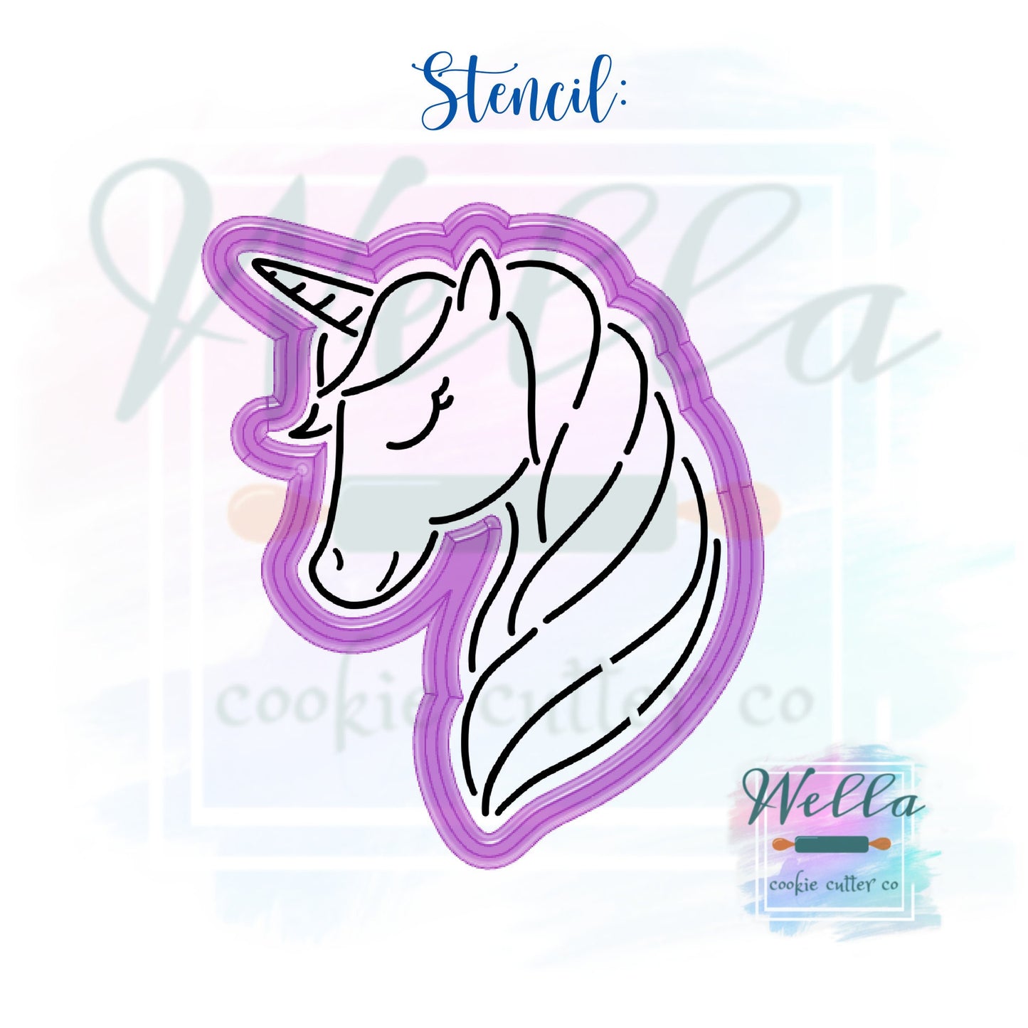 Unicorn Head Cookie Cutter with Optional Stencil