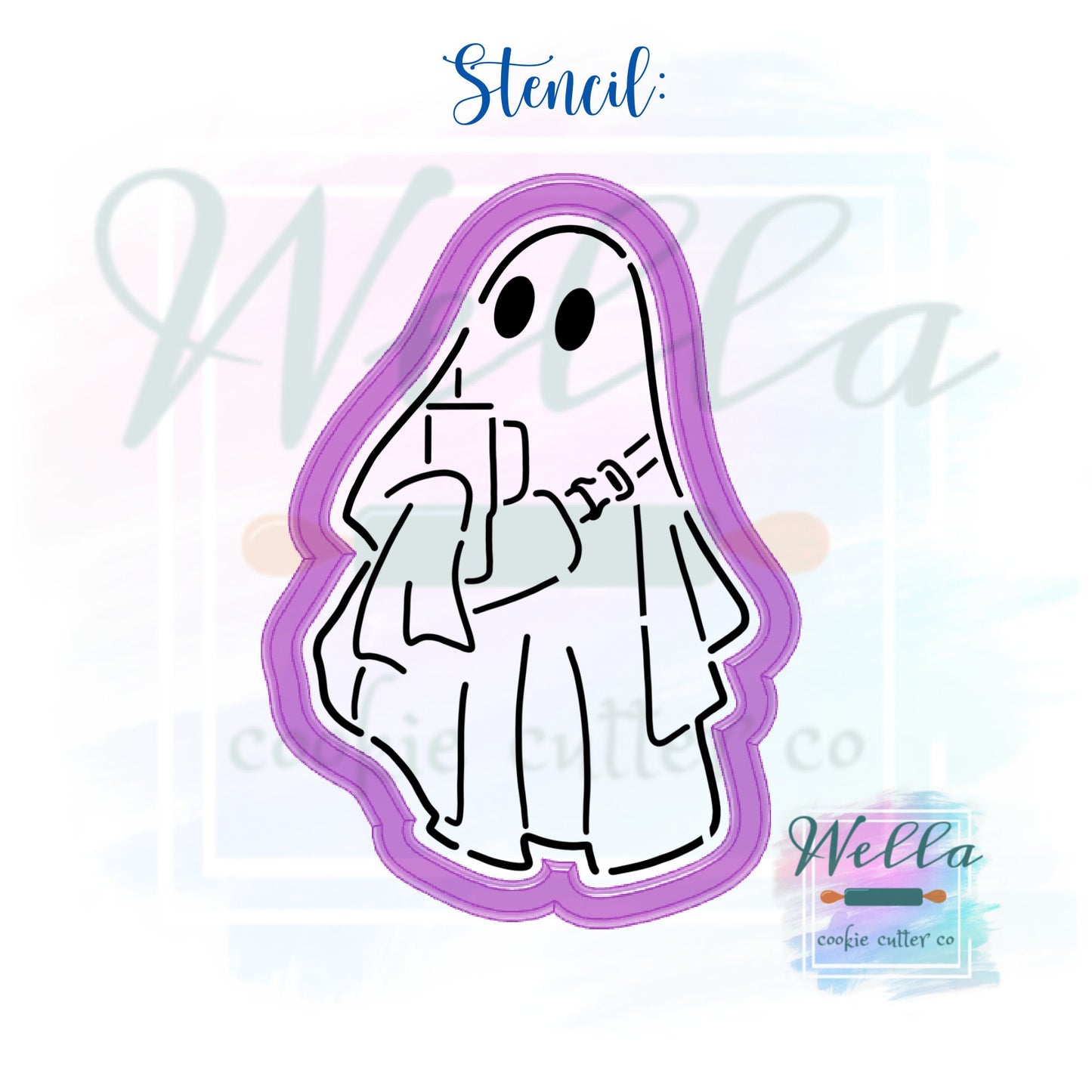 Boo-jee Ghost Cookie Cutter with Optional Stencil, Bougee Ghost Cookie Cutter, Ghost with Tumbler