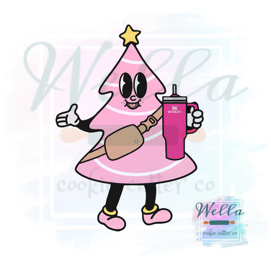 Bougie Pink Christmas Tree Cookie Cutter with Optional Stencil