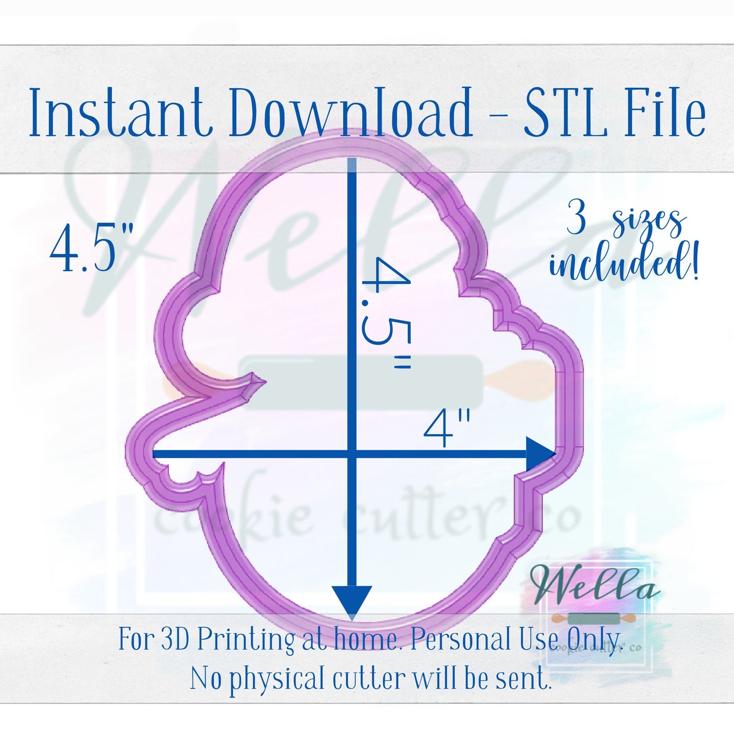 Digital STL File - Bougie Snowman Cookie Cutter - 3 Sizes Included 3.5", 4" & 4.5"