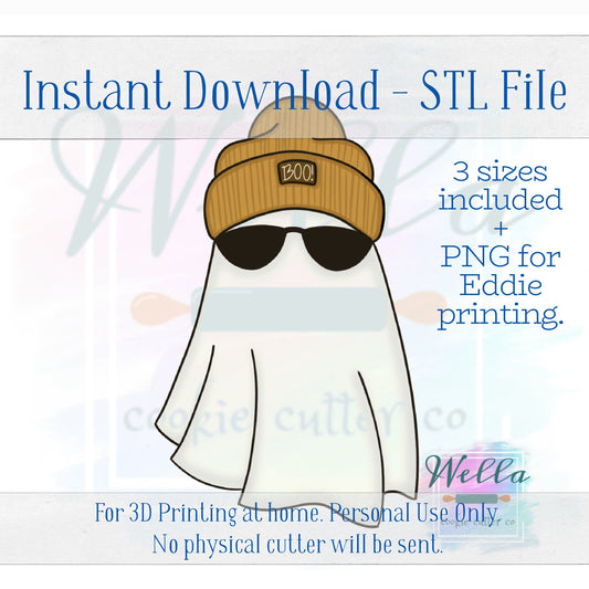 Digital STL File - Ghost in Beanie Cookie Cutter - 3 Sizes Included 3.5", 4" & 4.5"