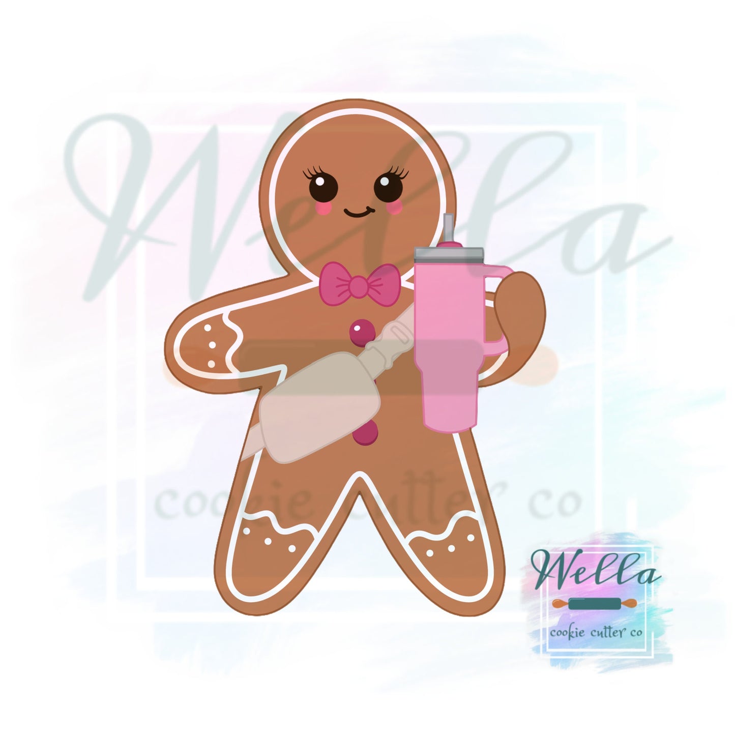 Bougie Gingerbread Man Cookie Cutter with Optional Stencil, Gingerbread Man with Tumbler Cookie Cutter