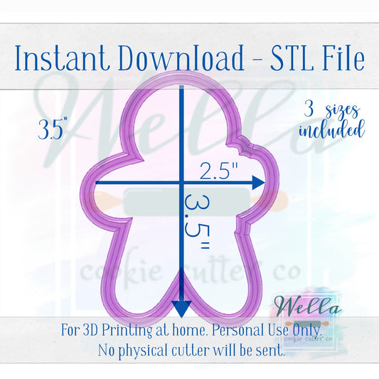 Digital STL File - Bougie Gingerbread Cookie Cutter - 3 Sizes Included 3.5", 4" & 4.5"