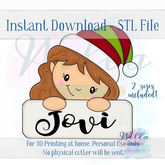 Digital STL File - Elf Girl Plaque Cookie Cutter - 2 Sizes Included 3.5" & 4"