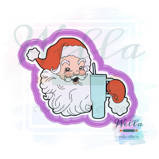 Bougie Santa Cookie Cutter with Optional Stencil, Santa with Tumbler Cookie Cutter