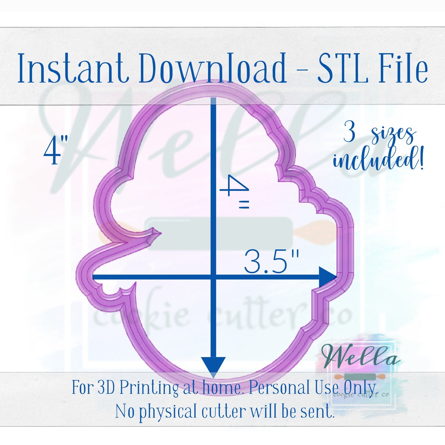 Digital STL File - Bougie Snowman Cookie Cutter - 3 Sizes Included 3.5", 4" & 4.5"