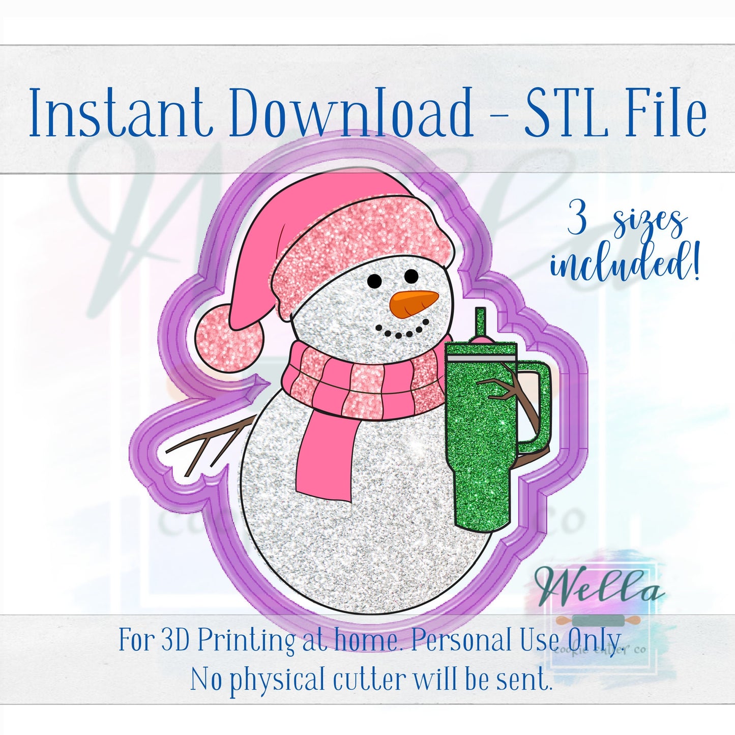 Digital STL File - Bougie Snowman Cookie Cutter - 3 Sizes Included 3.5", 4" & 4.5"