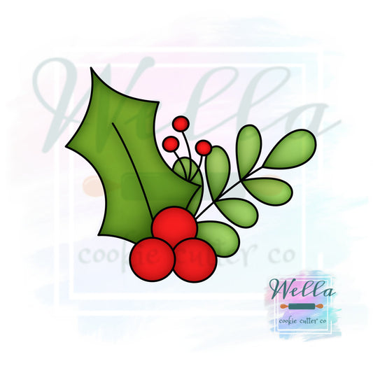 Holly Bunch Cookie Cutter, Christmas Cookie Cutter